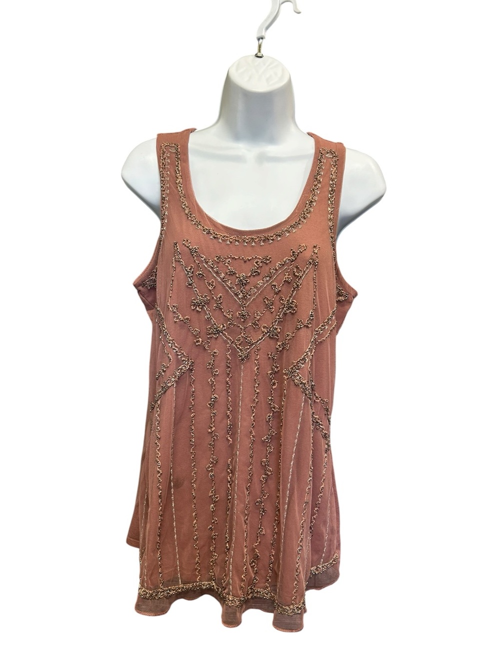 Sloane & Sadie Beaded Mesh Tunic Top – Size M – Dusty Rose